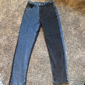 High waist two tone straight leg jeans